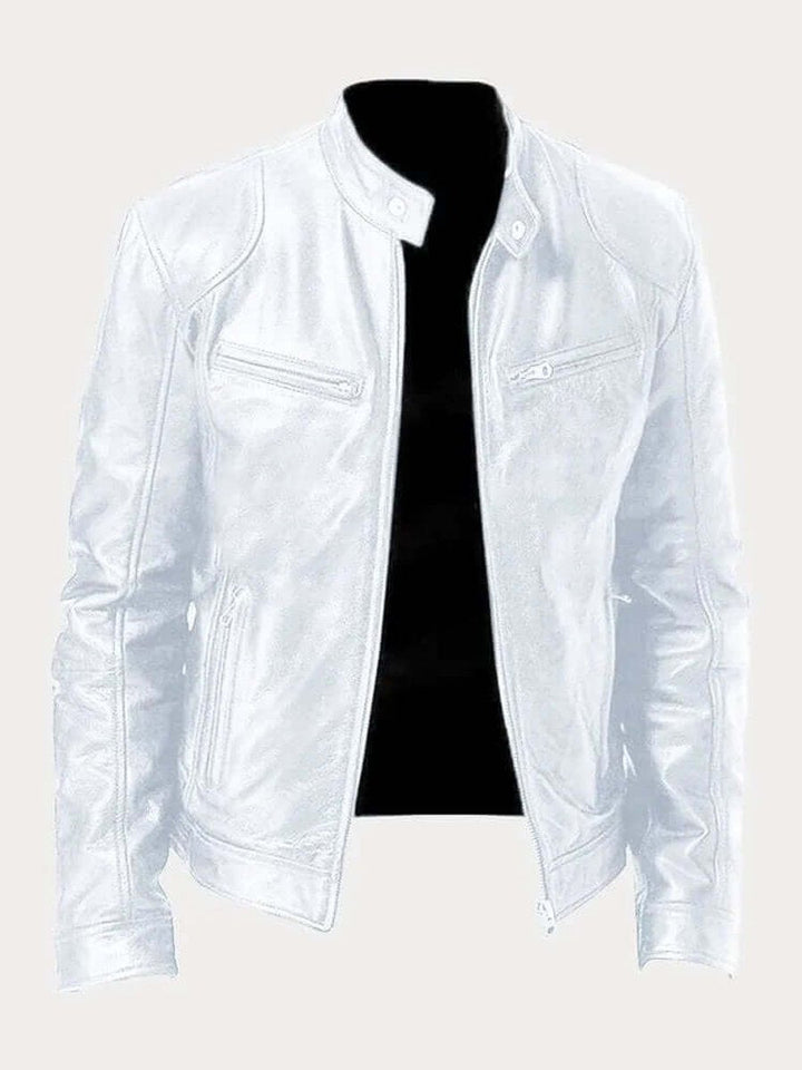 Men's Biker Jacket with Stand Collar and Zip Pockets