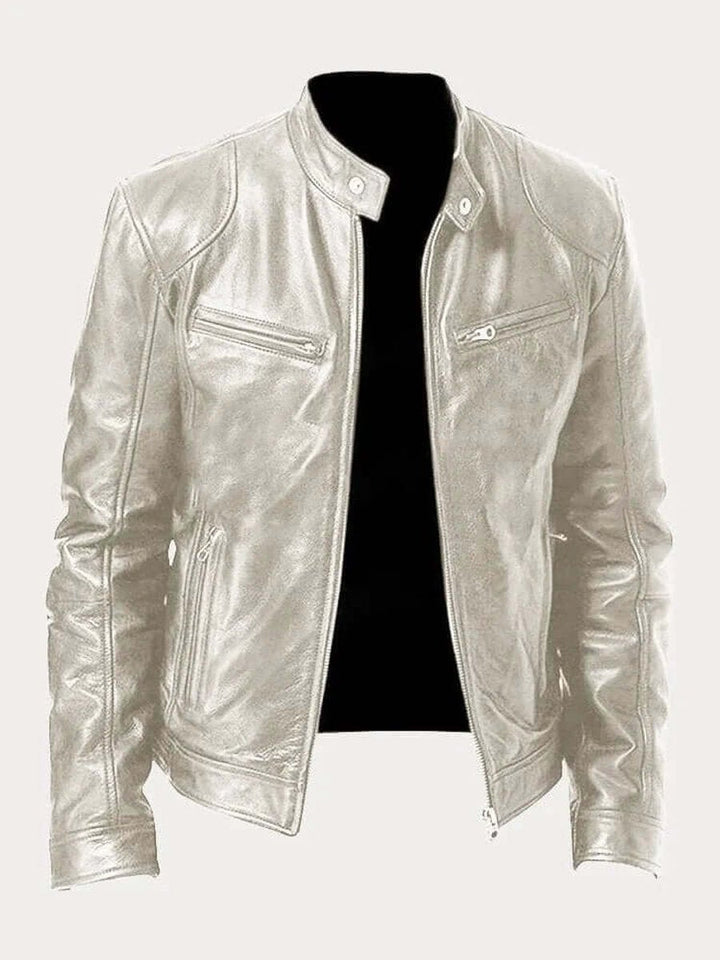 Men's Biker Jacket with Stand Collar and Zip Pockets