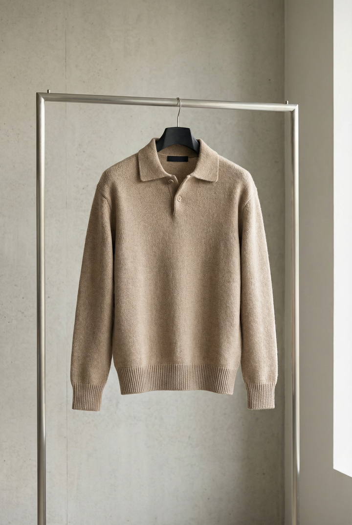 Men's Textured Knit Polo Jumper in a Relaxed Fit
