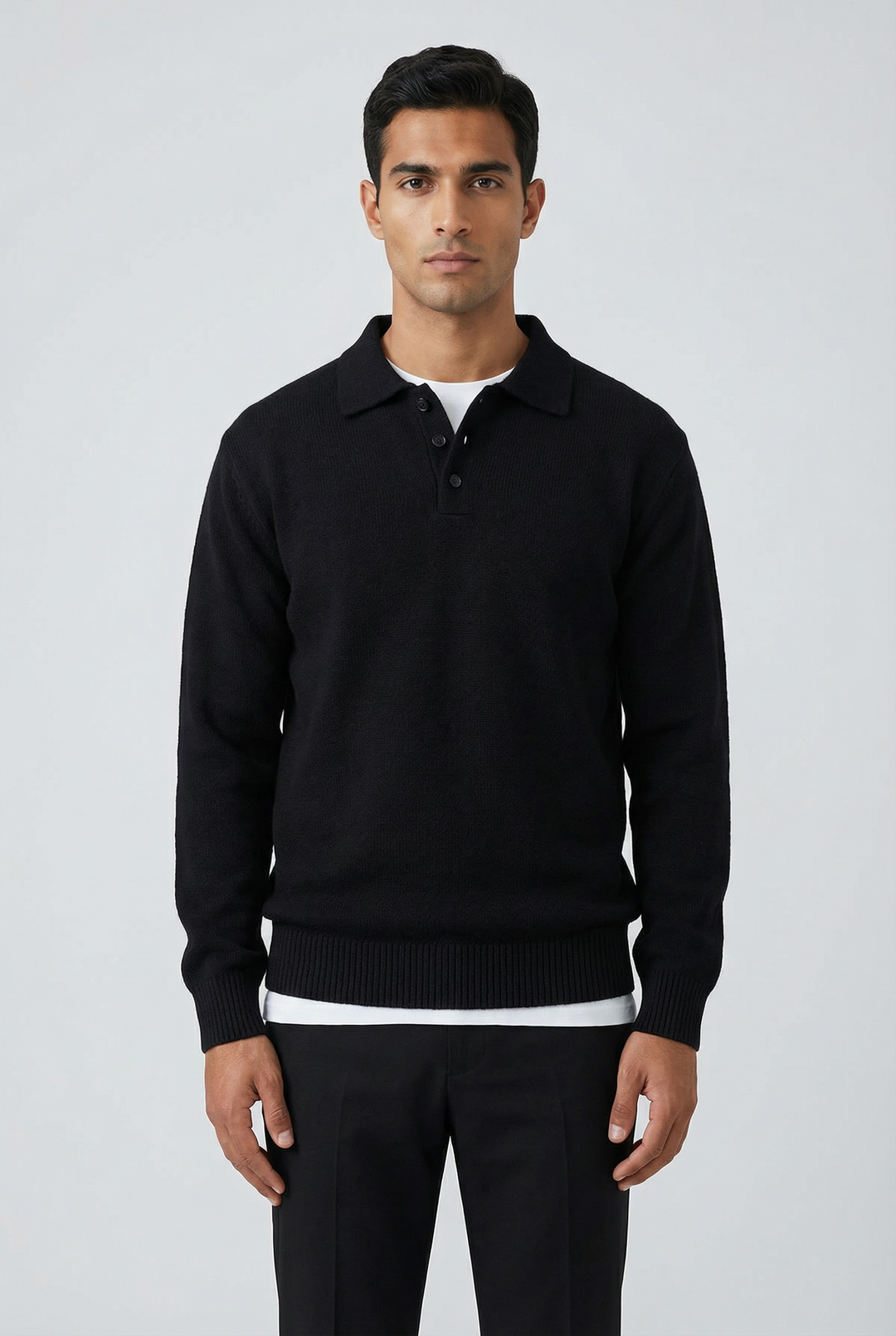 Men's Textured Knit Polo Jumper in a Relaxed Fit