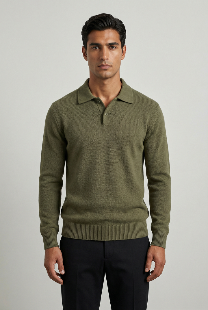 Men's Textured Knit Polo Jumper in a Relaxed Fit