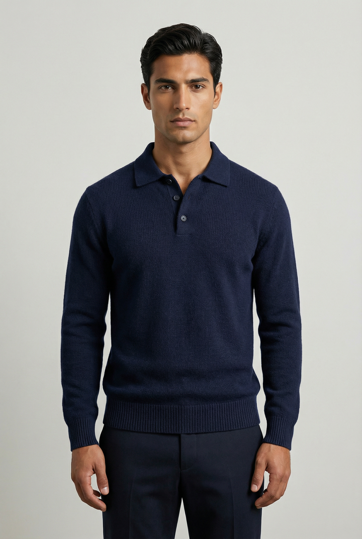 Men's Textured Knit Polo Jumper in a Relaxed Fit