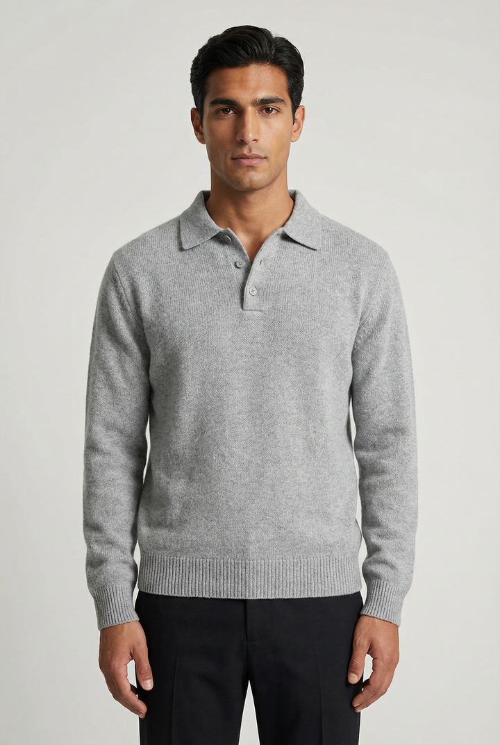 Men's Textured Knit Polo Jumper in a Relaxed Fit