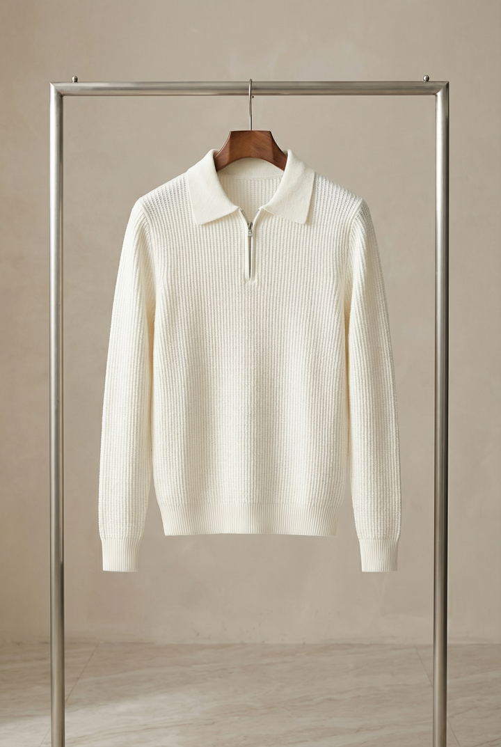 Men's Waffle Knit Quarter Zip Sweater in Fitted Silhouette
