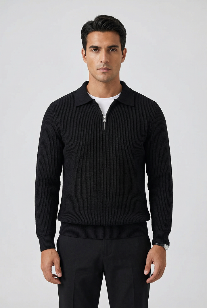Men's Waffle Knit Quarter Zip Sweater in Fitted Silhouette