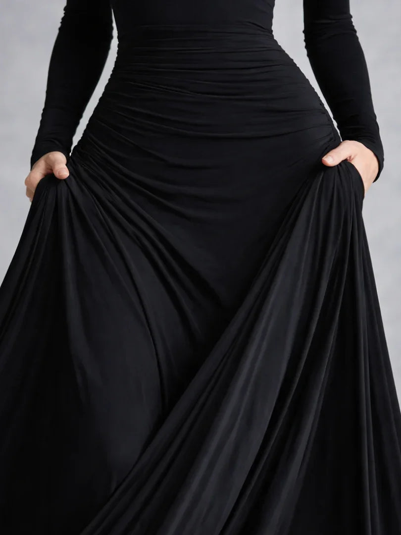 Women's Boat Neck Maxi Dress with Waist Draping