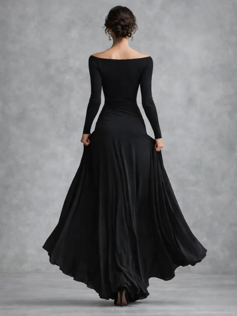 Women's Boat Neck Maxi Dress with Waist Draping