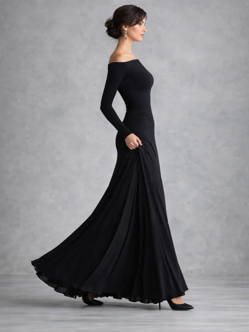 Women's Boat Neck Maxi Dress with Waist Draping