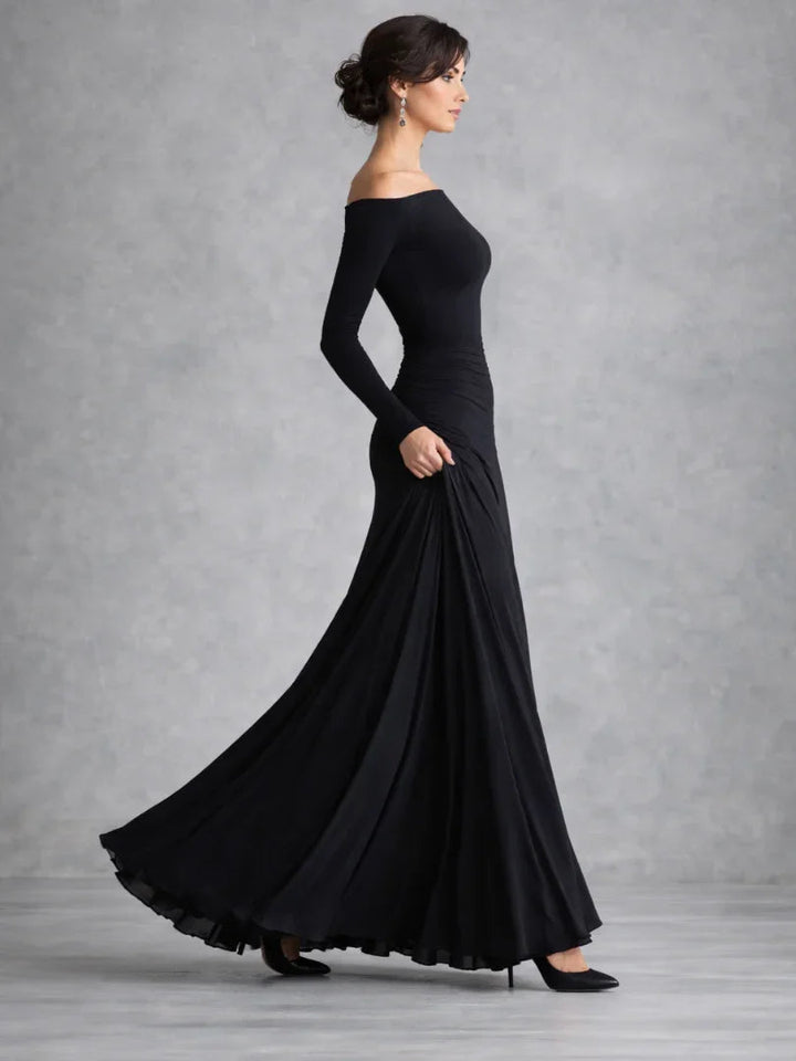 Women's Boat Neck Maxi Dress with Waist Draping