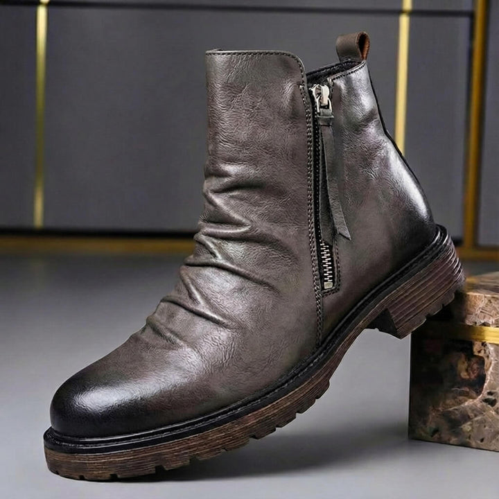 Men's Waxed Ankle Boots with Side-Zip Closure