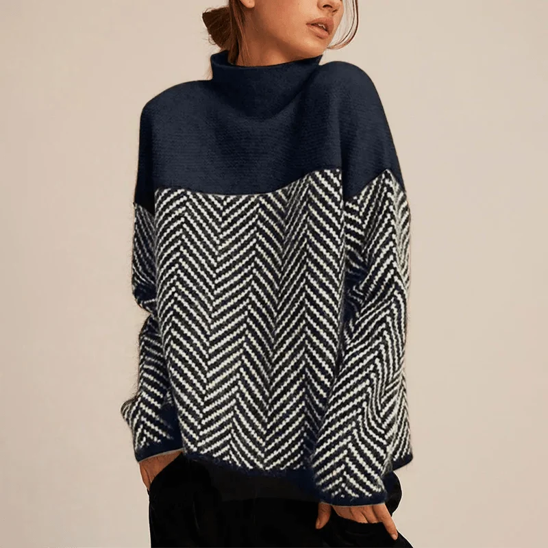 Women's Herringbone Knit Jumper with High Collar