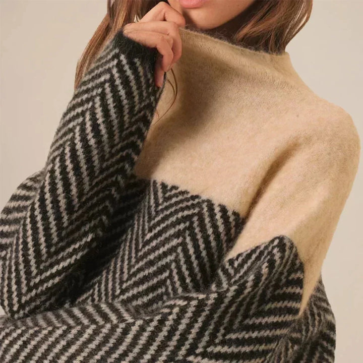 Women's Herringbone Knit Jumper with High Collar