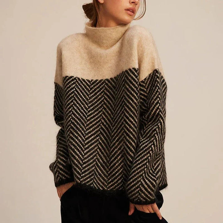 Women's Herringbone Knit Jumper with High Collar
