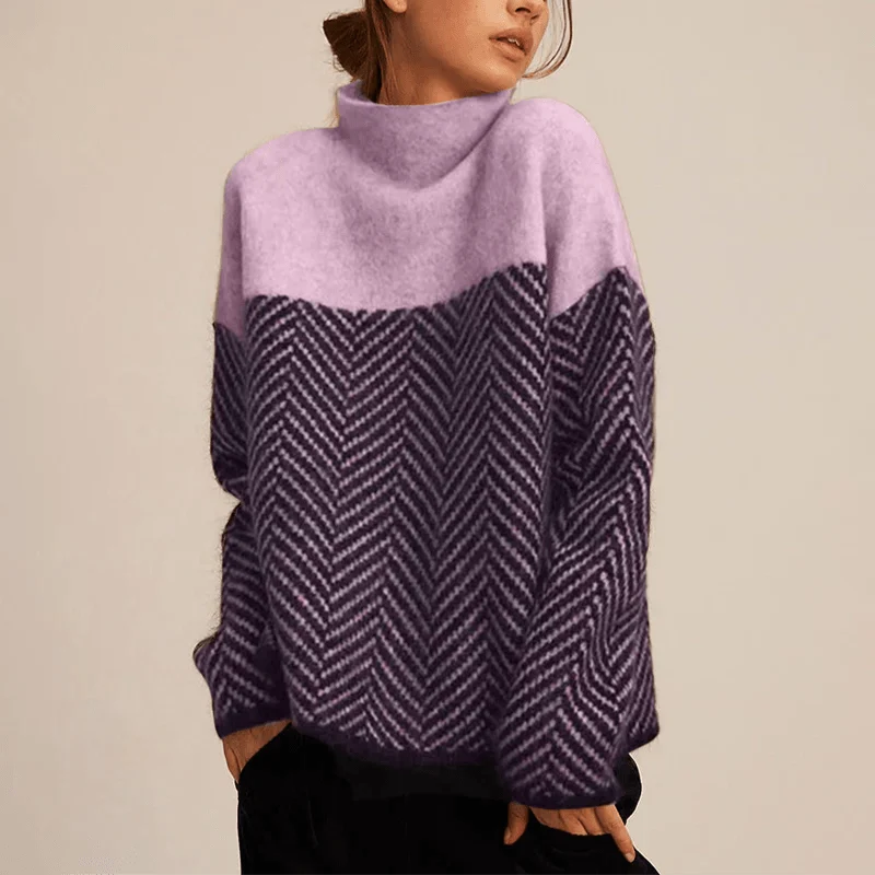 Women's Herringbone Knit Jumper with High Collar