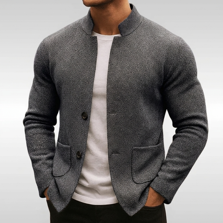 Men's Textured Knit Jacket with Front Button Closure