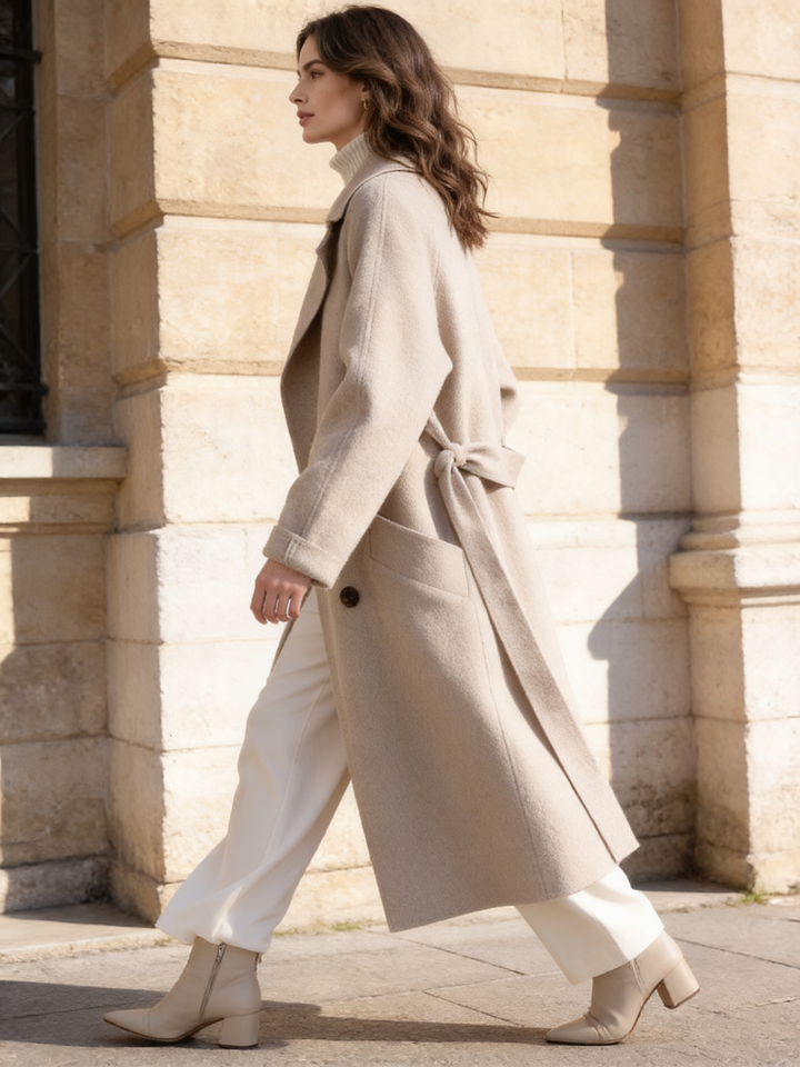 Women's Wool Long Coat with Double-Breasted Closure