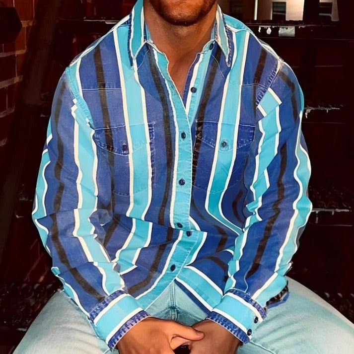 Men's Striped Colour Block Shirt with Relaxed Fit