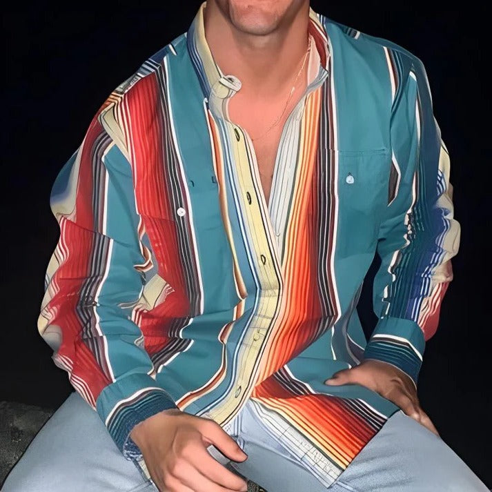 Men's Striped Colour Block Shirt with Relaxed Fit
