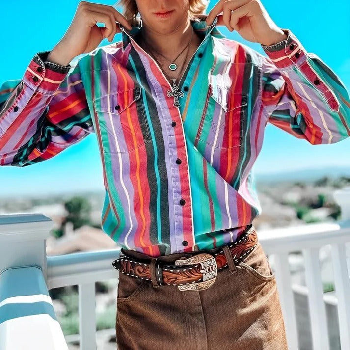 Men's Striped Colour Block Shirt with Relaxed Fit