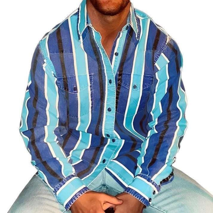 Men's Striped Colour Block Shirt with Relaxed Fit