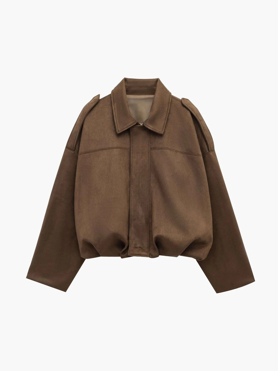 Women's Suede-Effect Bomber Jacket with Ribbed Hem