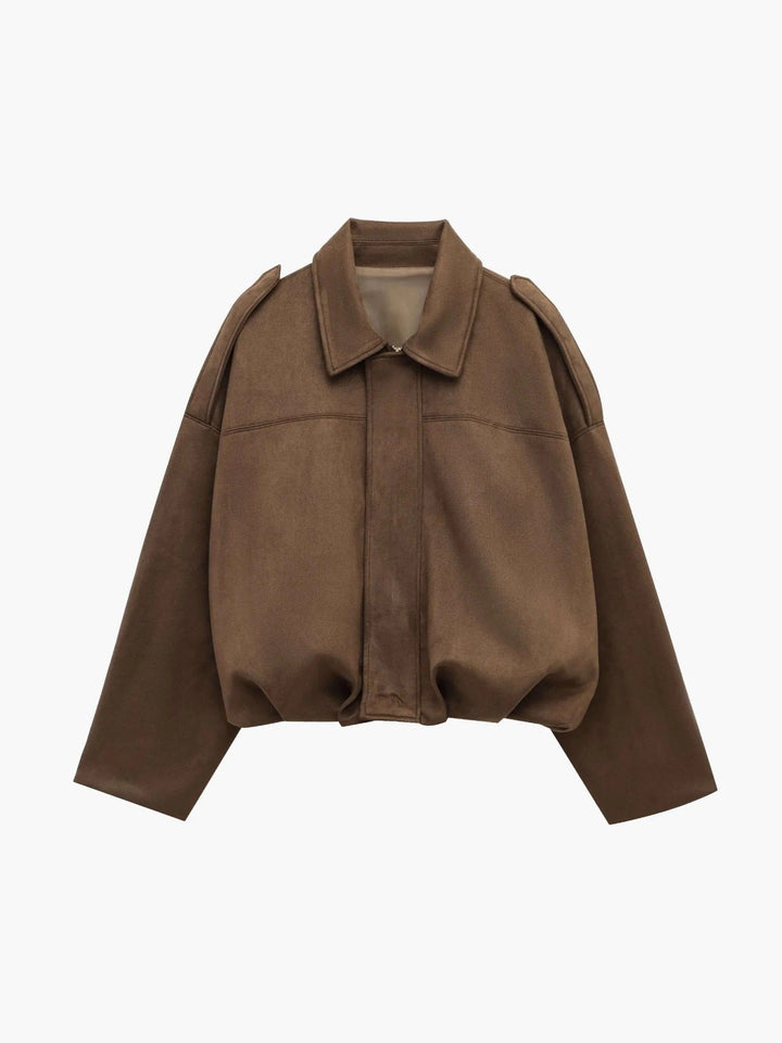 Women's Suede-Effect Bomber Jacket with Ribbed Hem