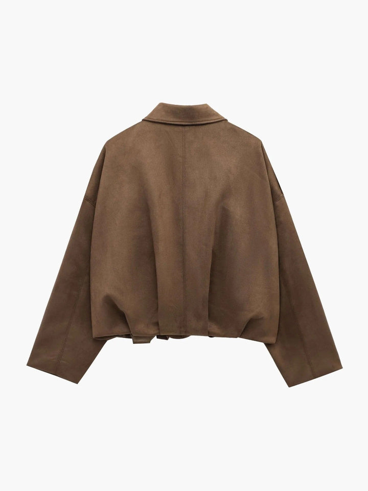 Women's Suede-Effect Bomber Jacket with Ribbed Hem
