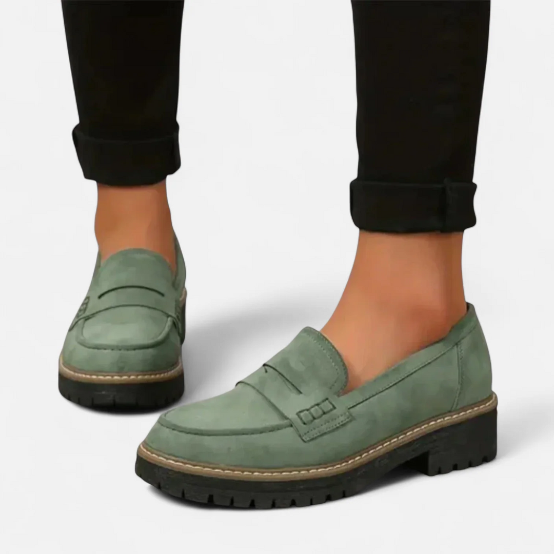Women's Block Heel Penny Loafers with Soft Footbed