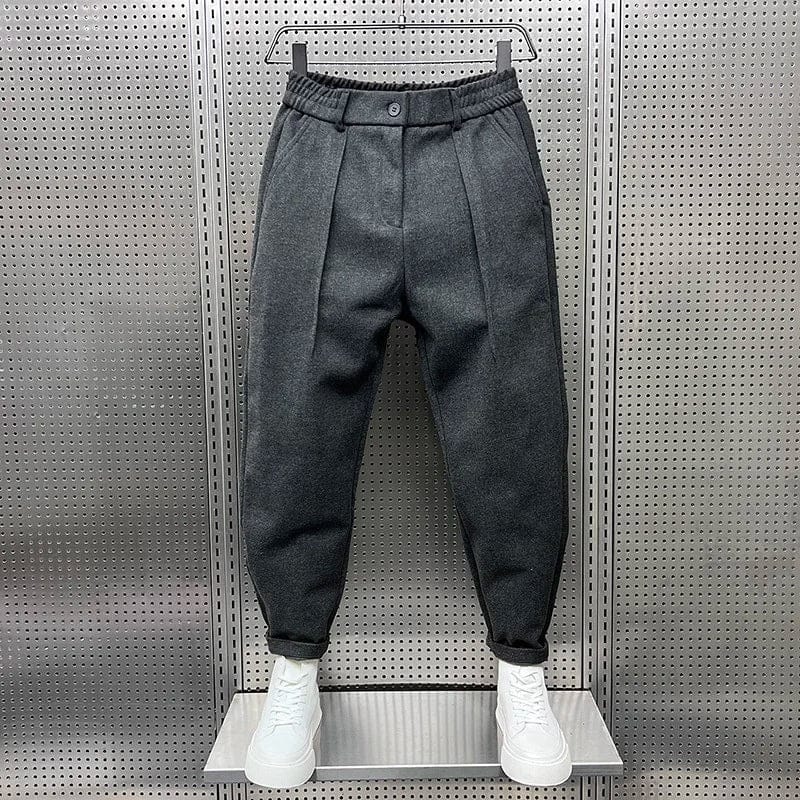 Men's Wool Blend Tapered Trousers with Pleated Front