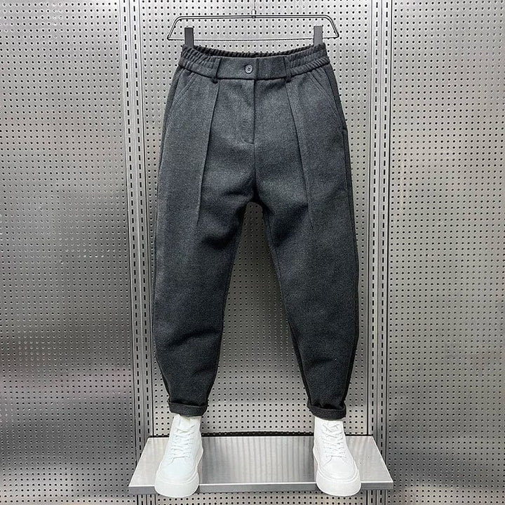 Men's Wool Blend Tapered Trousers with Pleated Front