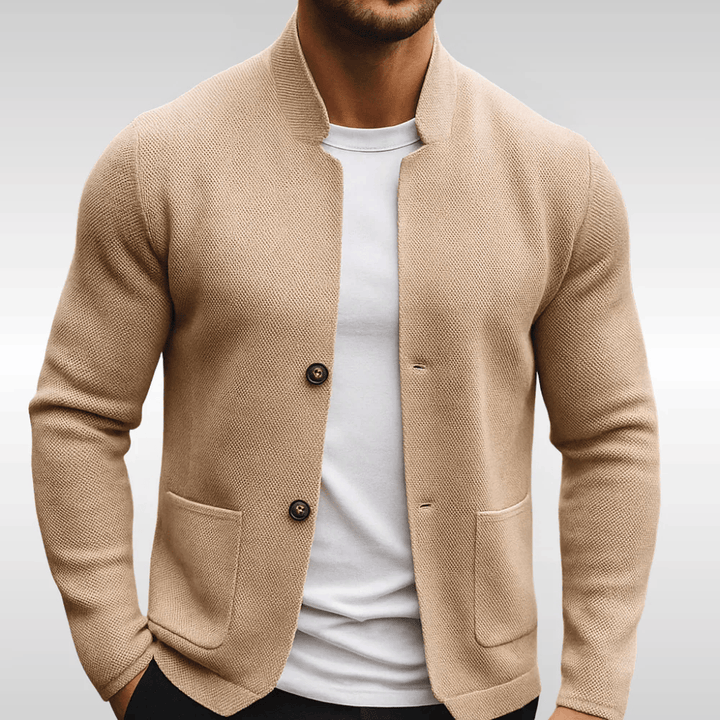 Men's Textured Knit Jacket with Front Button Closure