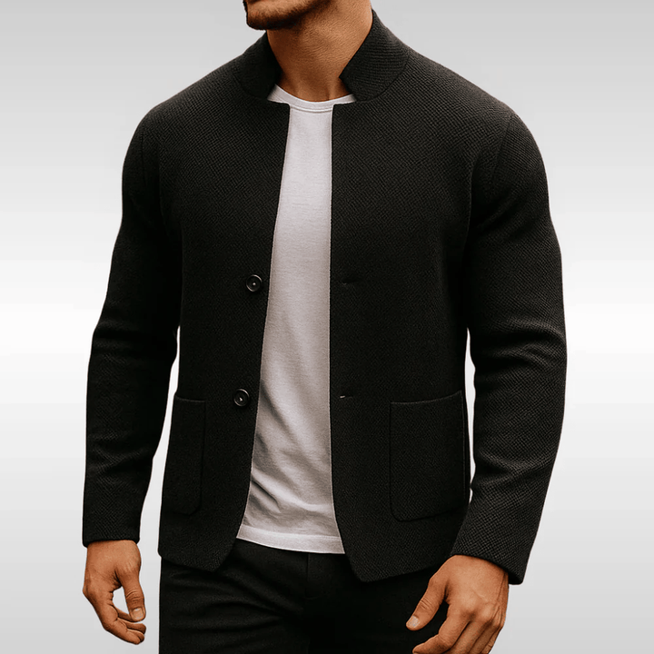 Men's Textured Knit Jacket with Front Button Closure