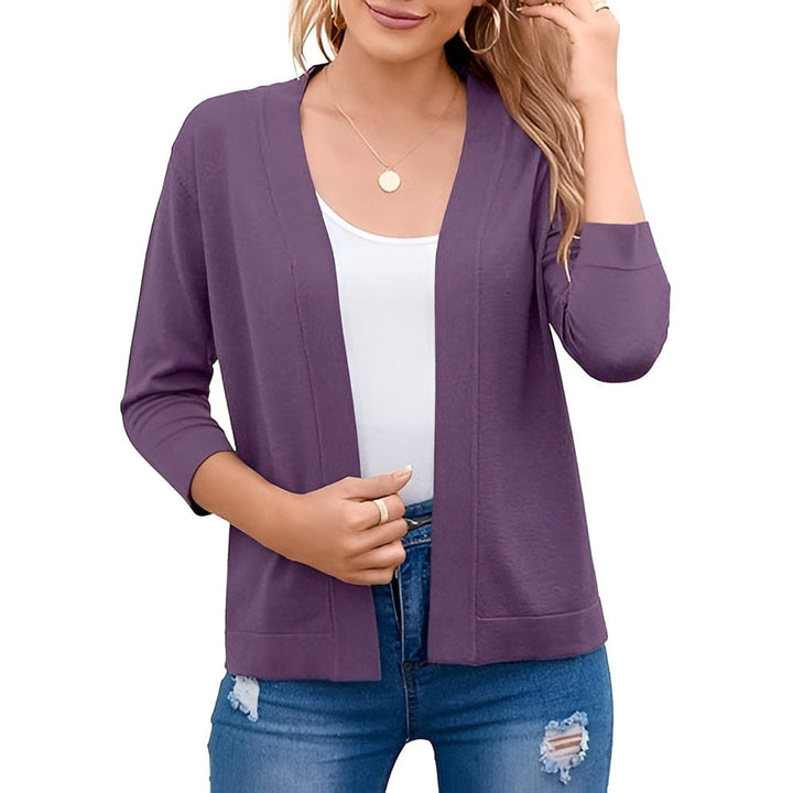 Women's Cropped Cardigan with 3/4 Sleeves and Open Front