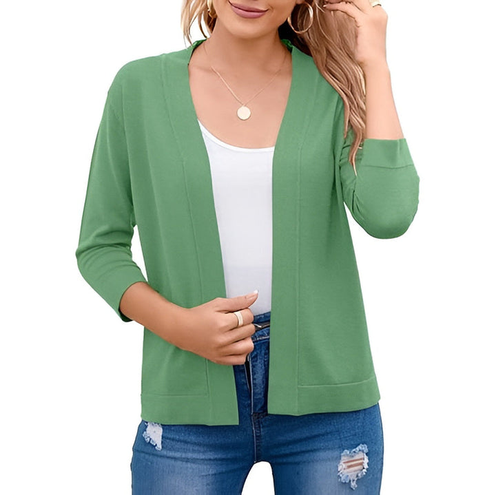 Women's Cropped Cardigan with 3/4 Sleeves and Open Front