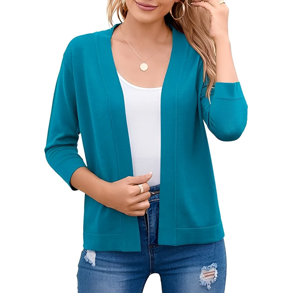 Women's Cropped Cardigan with 3/4 Sleeves and Open Front