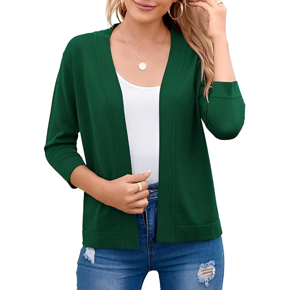 Women's Cropped Cardigan with 3/4 Sleeves and Open Front