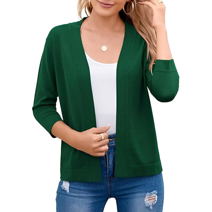 Women's Cropped Cardigan with 3/4 Sleeves and Open Front