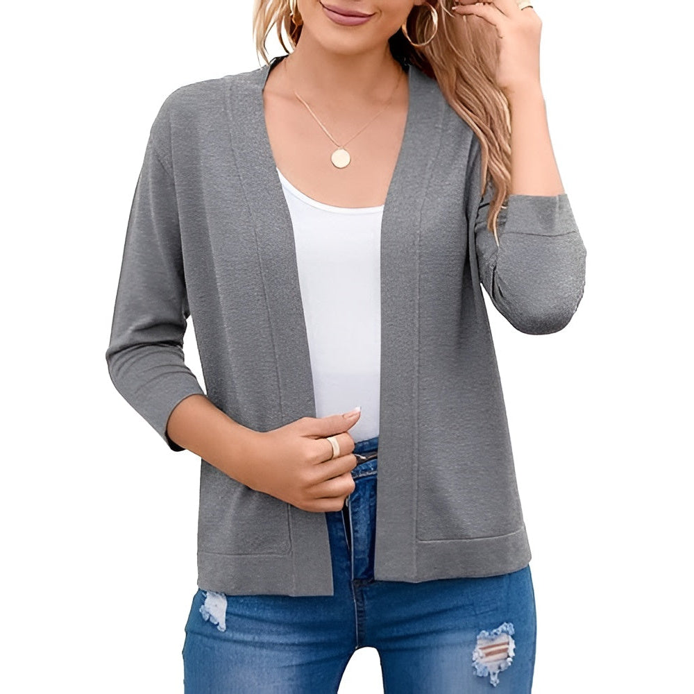 Women's Cropped Cardigan with 3/4 Sleeves and Open Front