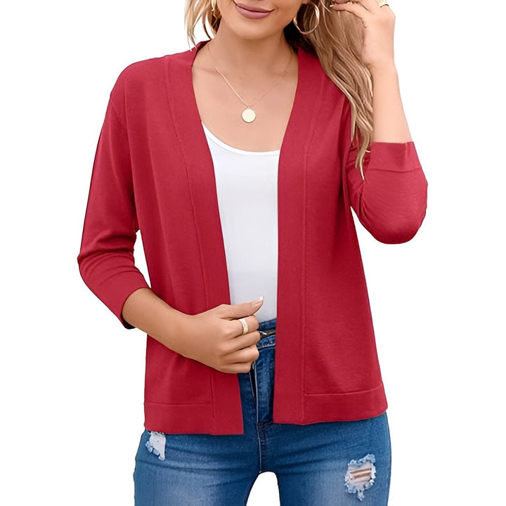 Women's Cropped Cardigan with 3/4 Sleeves and Open Front
