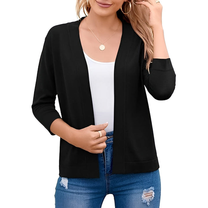 Women's Cropped Cardigan with 3/4 Sleeves and Open Front