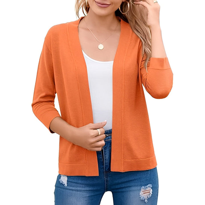 Women's Cropped Cardigan with 3/4 Sleeves and Open Front