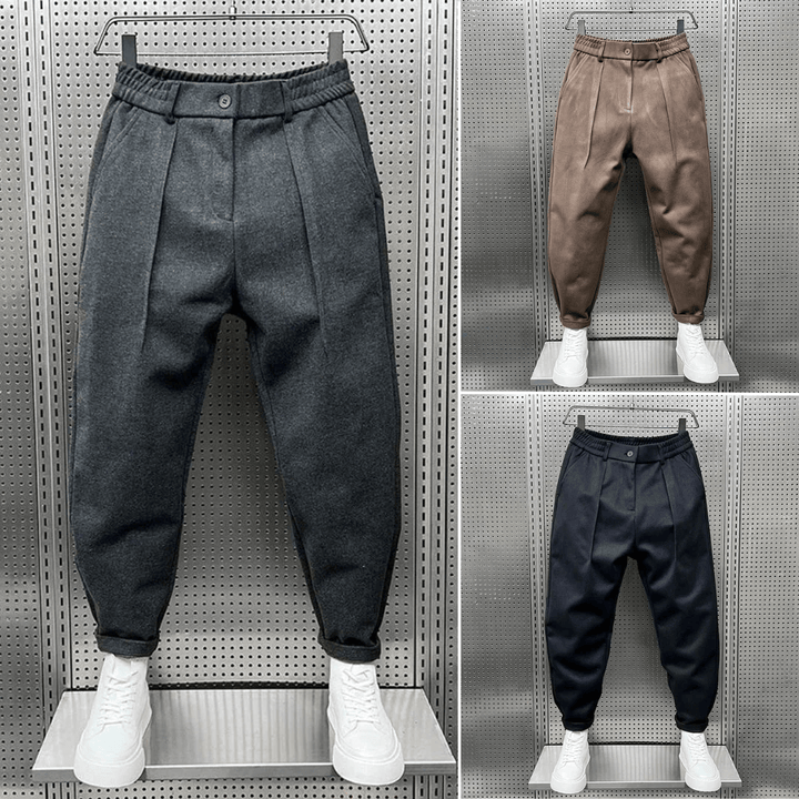 Men's Wool Blend Tapered Trousers with Pleated Front