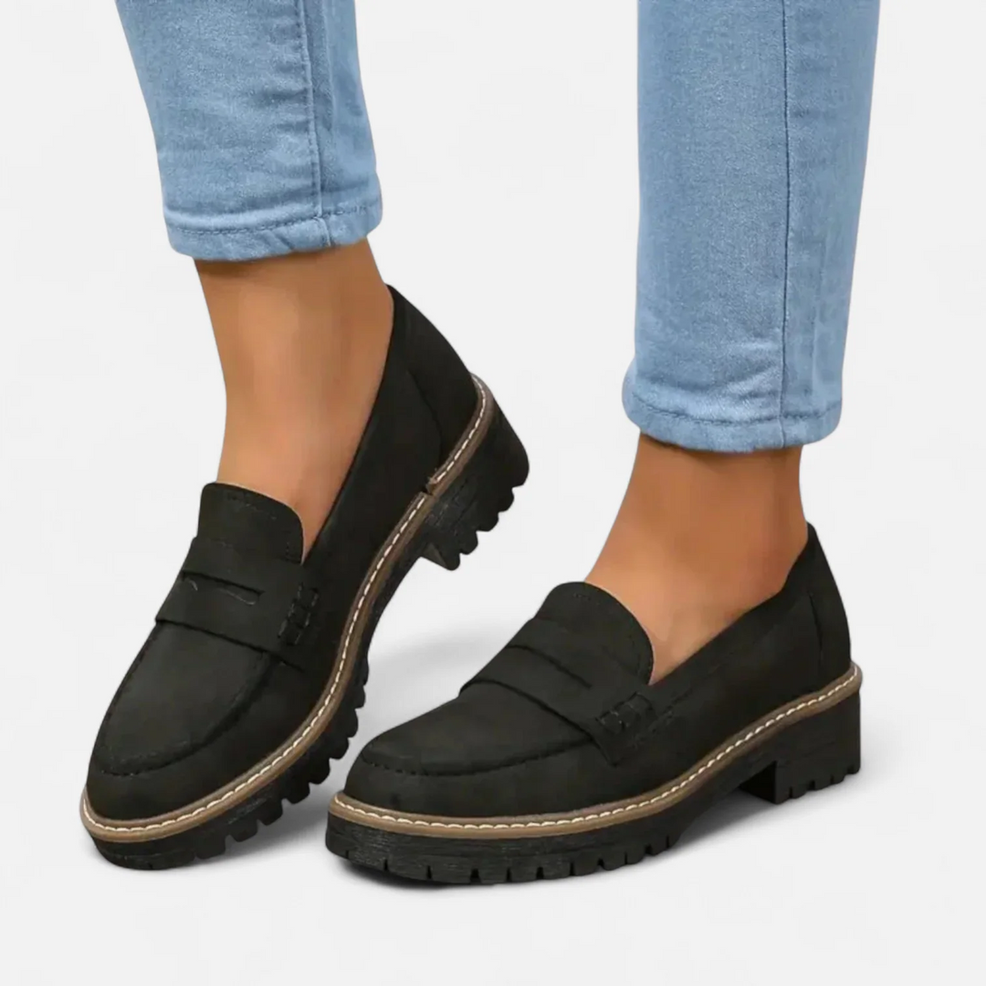 Women's Block Heel Penny Loafers with Soft Footbed