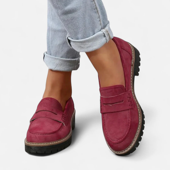Women's Block Heel Penny Loafers with Soft Footbed