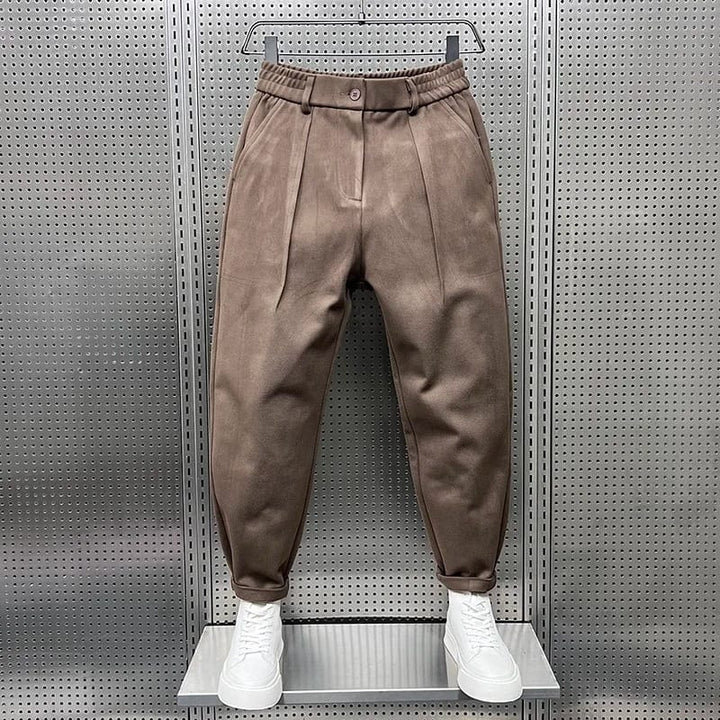 Men's Wool Blend Tapered Trousers with Pleated Front