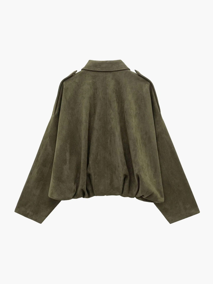Women's Suede-Effect Bomber Jacket with Ribbed Hem