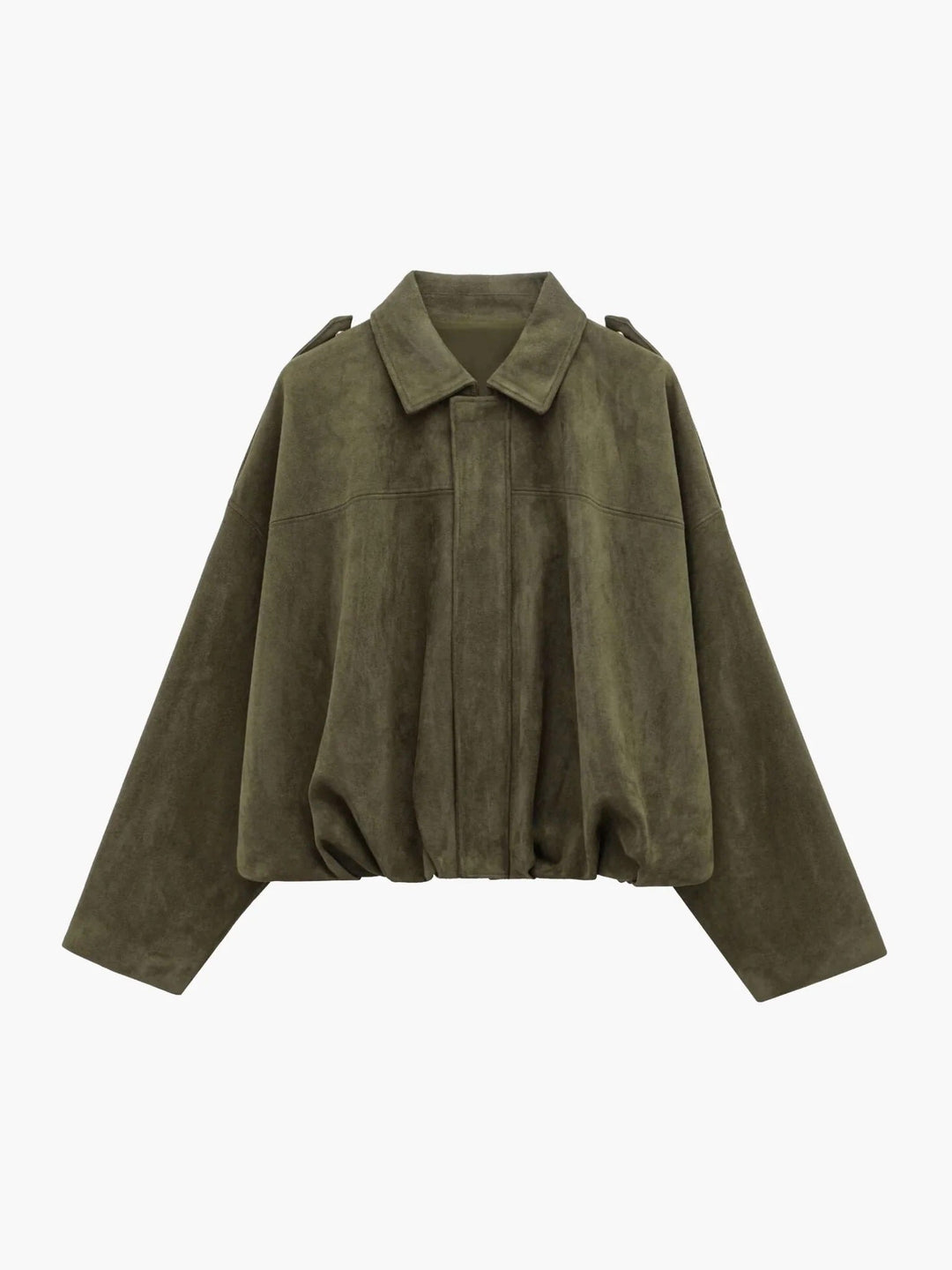 Women's Suede-Effect Bomber Jacket with Ribbed Hem