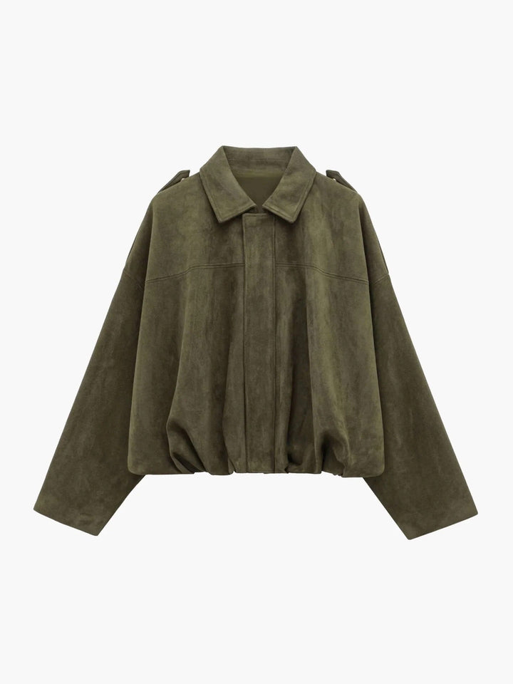 Women's Suede-Effect Bomber Jacket with Ribbed Hem