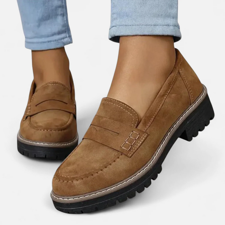 Women's Block Heel Penny Loafers with Soft Footbed