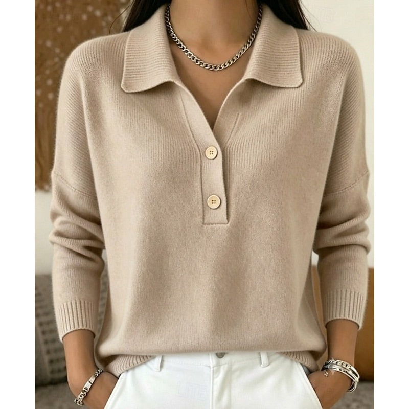Women's Knit Polo Collar Jumper in Relaxed Fit